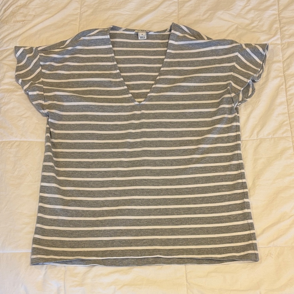J. Crew Gray and White Striped Tee